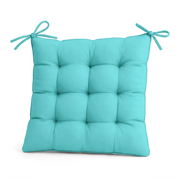 Lot de 4 Galettes de Chaise 40x40 Bleu Caraïbes - Intérieur & Extérieur (Déperlant avec Attaches)