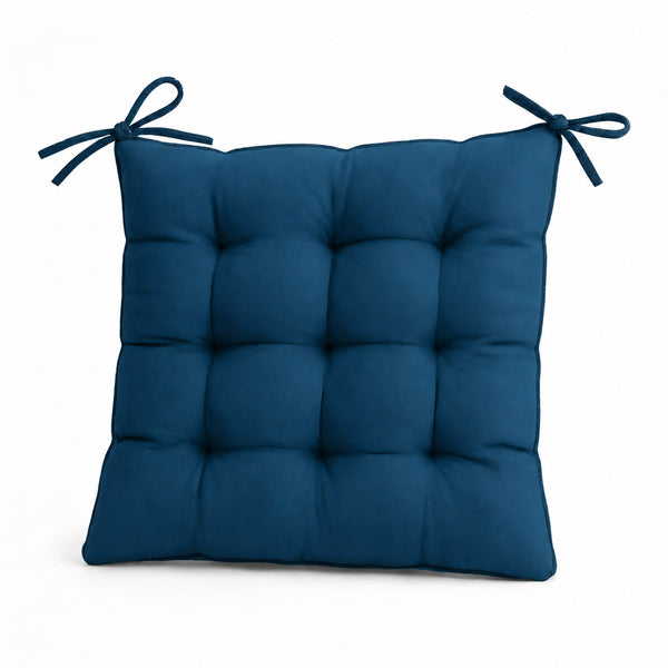Lot de 4 Galettes de Chaise 40x40 Bleu Pétrole - Intérieur & Extérieur (Déperlant avec Attaches)