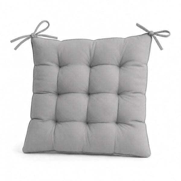 Lot de 4 Galettes de Chaise 40x40 Gris Clair - Intérieur & Extérieur (Déperlant avec Attaches)