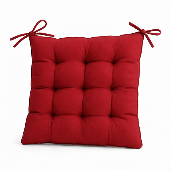 Lot de 4 Galettes de Chaise 40x40 Rouge Piment - Intérieur & Extérieur (Déperlant avec Attaches)