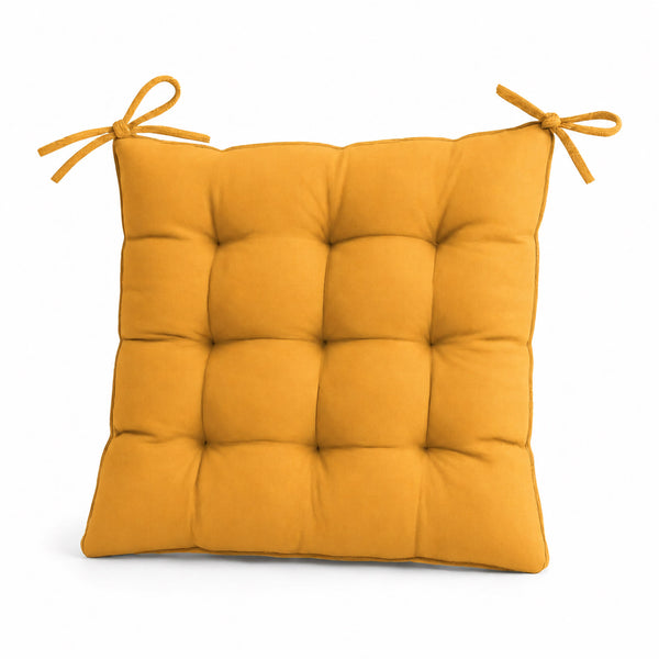 Lot de 4 Galettes de Chaise 40x40 Jaune Miel - Intérieur & Extérieur (Déperlant avec Attaches)