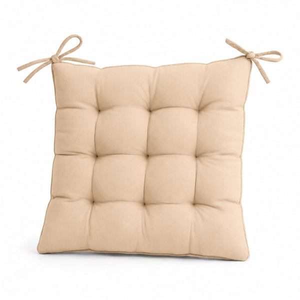 Lot de 4 Galettes de Chaise 40x40 Beige - Intérieur & Extérieur (Déperlant avec Attaches)