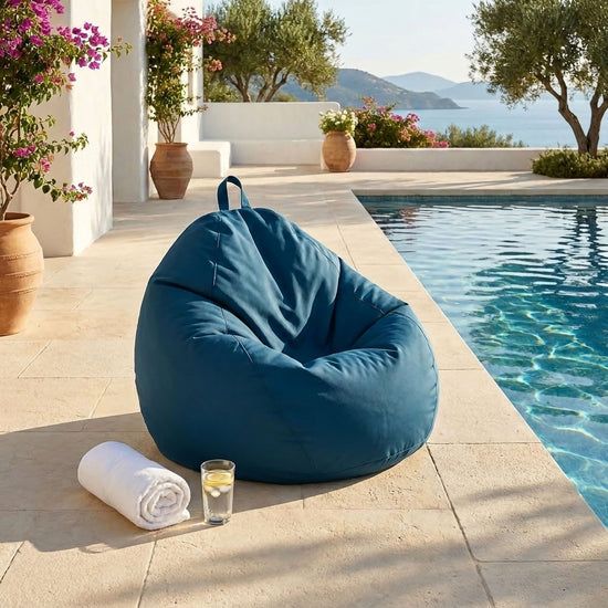 Puf Pera XL 110x120 Azul Petróleo - Con Funda Extraíble & Impermeable (Garni Perlas)
