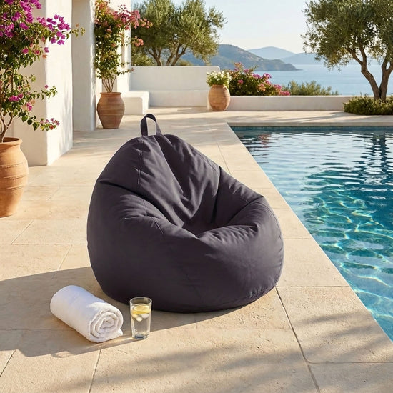 Puf Pera XL 110x120 Gris Carbón - Con Funda Extraíble & Impermeable (Garni Perlas)