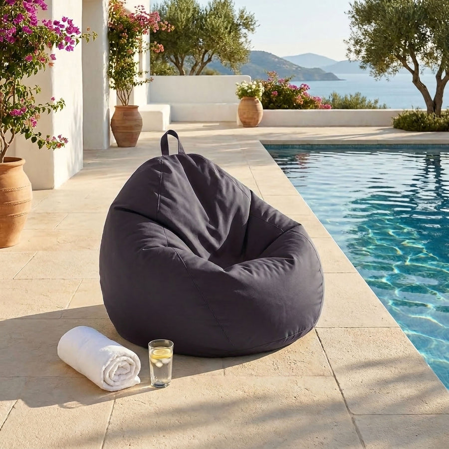 Pouf Poire XL 110x120 Gris Carbone - Déhoussable & Imperméable (Garni Billes)