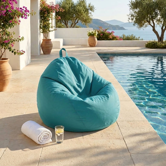 Puf Pera XL 110x120 Azul Caribe - Con Funda Extraíble & Impermeable (Garni Perlas)