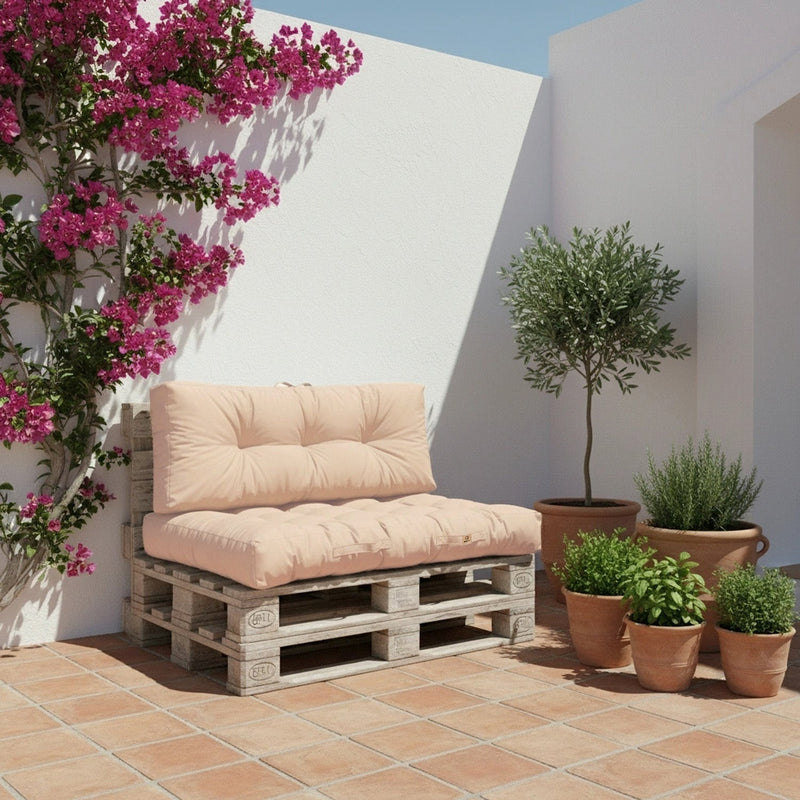 Conjunto de Cojines para Palé 120x80 Beige - Impermeable & Grueso 15cm