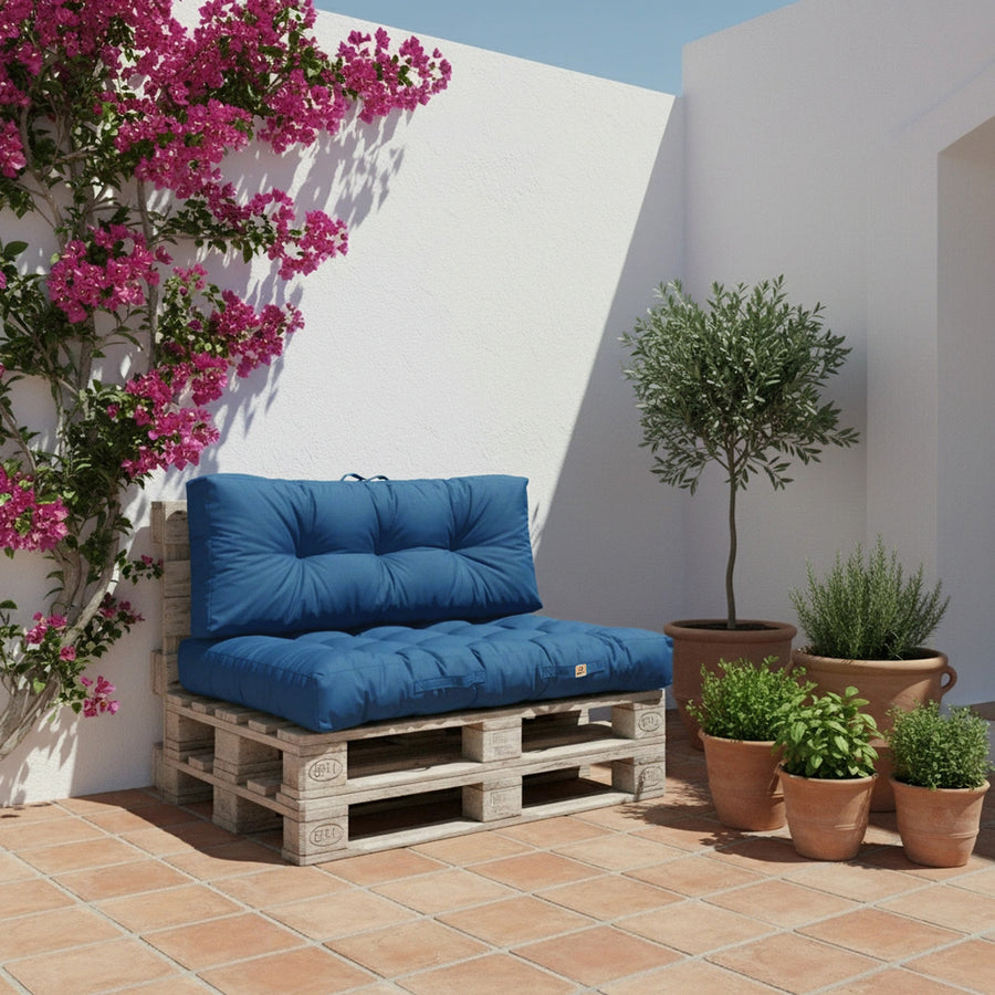 Ensemble de coussins pour fauteuils et canapés, bleu pétrole, imperméables et épais 15cm, décoration intérieure moderne.