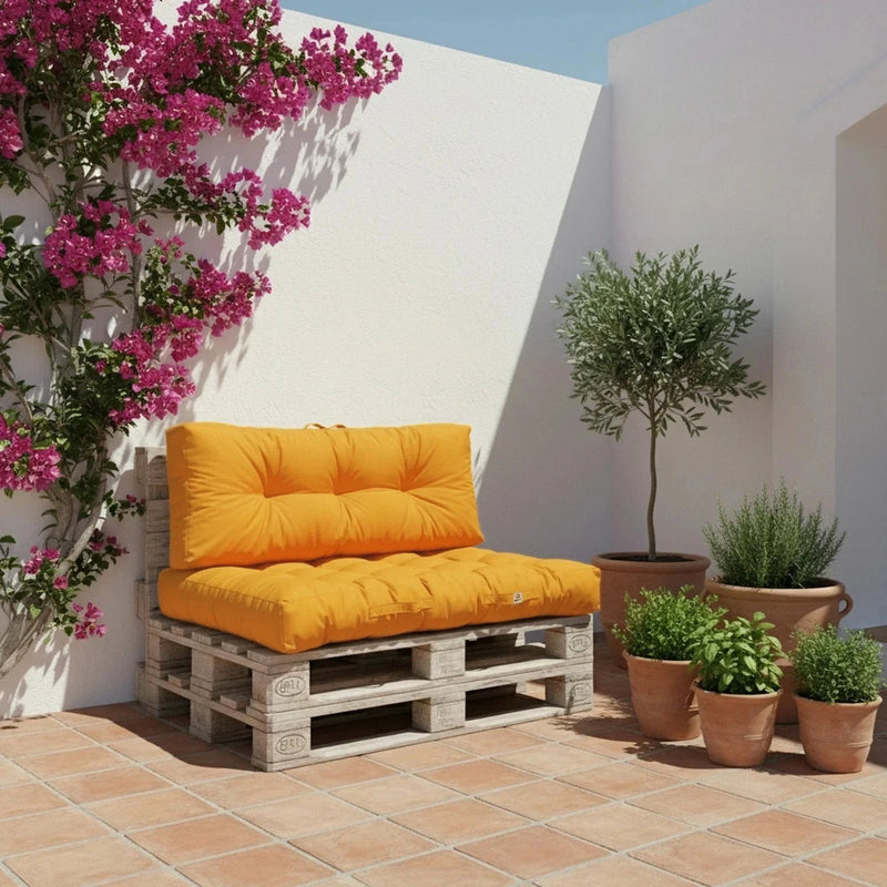 Conjunto de Cojines para Palé 120x80 Amarillo Miel - Impermeable & Grueso 15cm