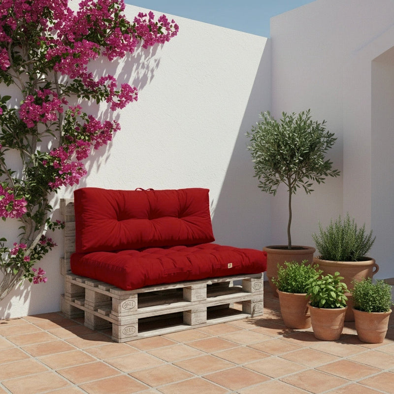 Conjunto de Cojines para Palé 120x80 Rojo Pimiento - Impermeable & Grueso 15cm