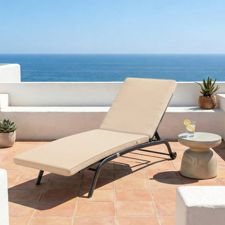 Matelas Bain de Soleil 185x60 Beige - Déhoussable & Imperméable (Transat)