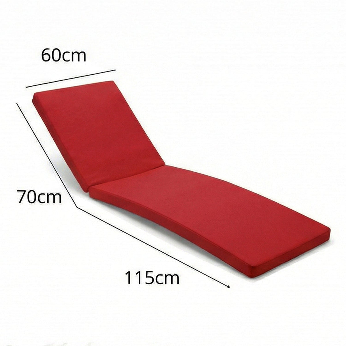Colchoneta para Tumbona 185x60 Rojo Pimiento - Con Funda Extraíble & Impermeable (Tumbona) – esquema con medidas