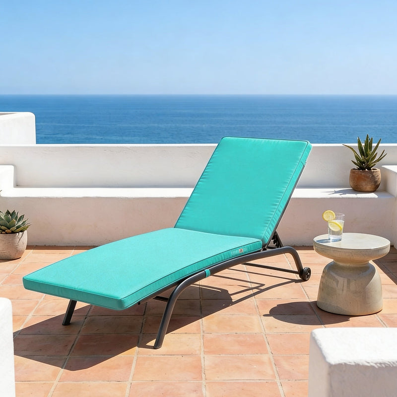 Colchoneta para Tumbona 185x60 Azul Caribe - Con Funda Extraíble & Impermeable (Tumbona)