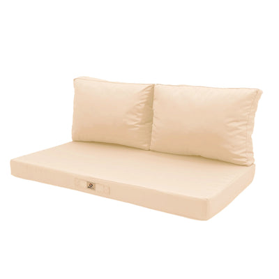 Ensemble de coussins de salon jardin beige 100x50cm, déhoussables et anti-UV pour fauteuils et canapés.