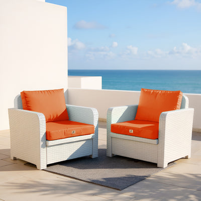 Ensemble de coussins pour salon de jardin 60x60 cm orange, déhoussables et anti-UV, pour fauteuils et canapés.