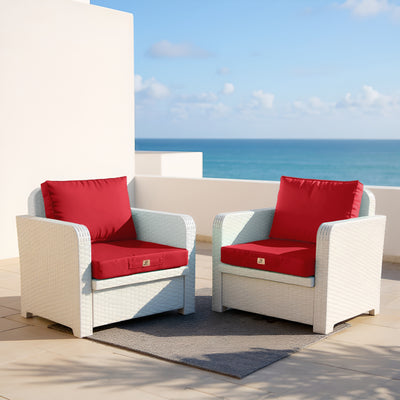 Ensemble de coussins pour salon de jardin rouge 50x50 cm, déhoussables et anti-UV pour fauteuils et canapés.