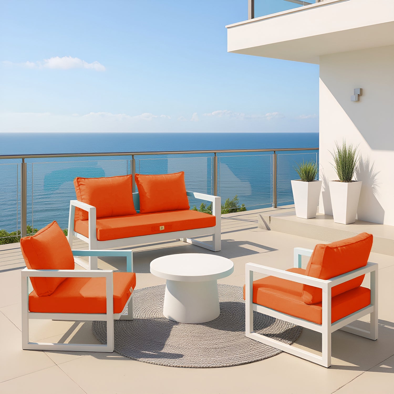 Coussins pour salon de jardin déhoussable 50x50cm orange - Deco-arts.fr