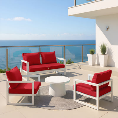 Ensemble de coussins de salon de jardin 60x60 cm rouges pour fauteuils et canapés, déhoussables et anti-UV, Deco-arts.fr