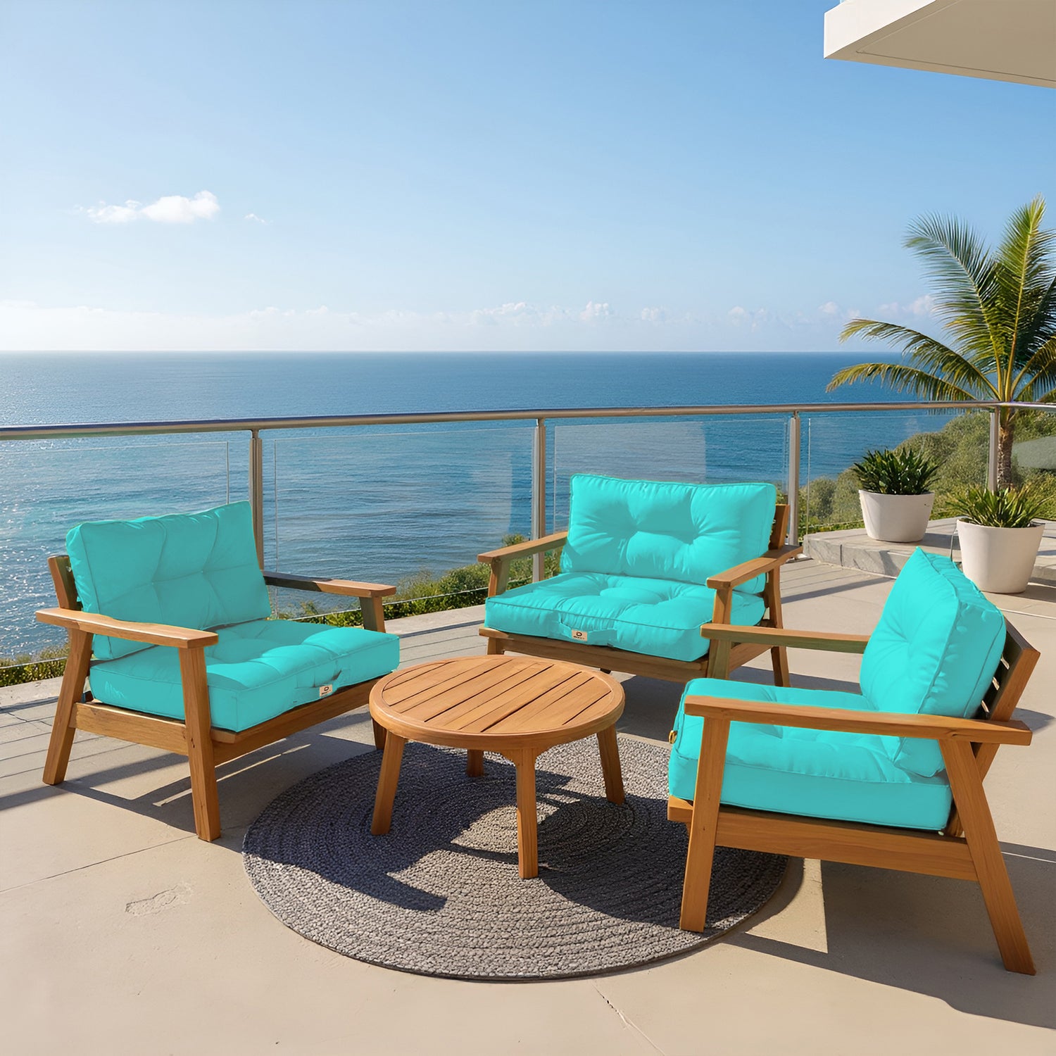 Coussins pour salon de jardin capitonné 60x60cm Bleu caraibes - Deco-arts.fr