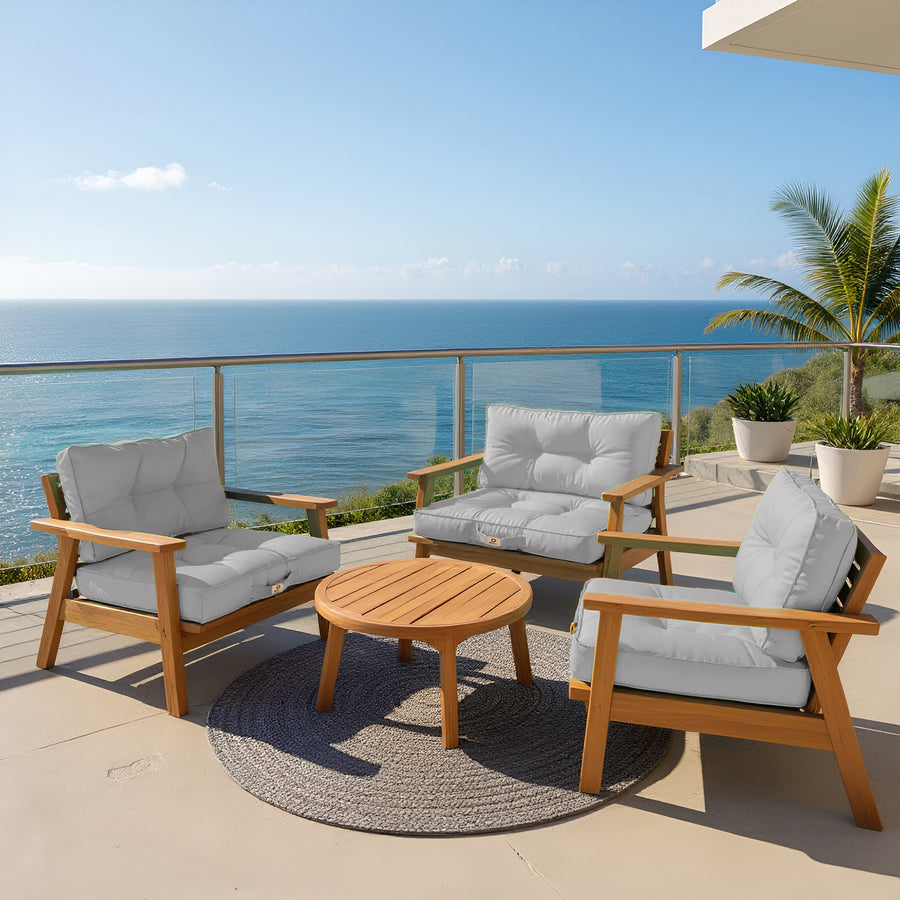 Ensemble de coussins capitonnés gris galet pour fauteuils et canapés, épais 15cm et moelleux, pour assise et dossier.