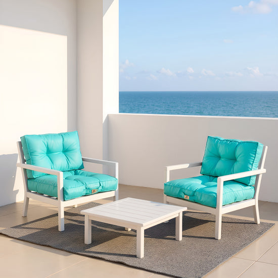 Coussins pour salon de jardin capitonné 50x50cm Bleu caraibes - Deco-arts.fr