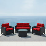 Coussins capitonnés rouges 60x60 cm, épais 15 cm, pour fauteuils et canapés, moelleux, avec assise et dossier.