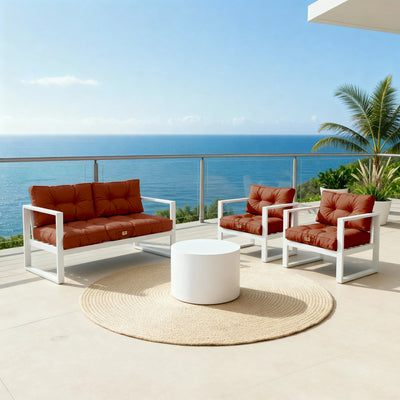 Ensemble de coussins capitonnés terracotta pour banquette 120x60 cm, épais 15 cm, 1 assise et 2 dossiers, pour fauteuils et canapés.