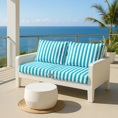 Ensemble Coussins Salon Jardin 120x60 Rayure Turquoise - Premium 270g (1 Assise + 2 Dossiers)