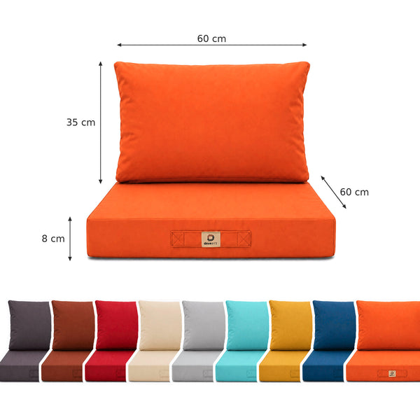 Ensemble Coussins Salon Jardin 60x60 Orange - Déhoussable & Anti-UV (Assise + Dossier)