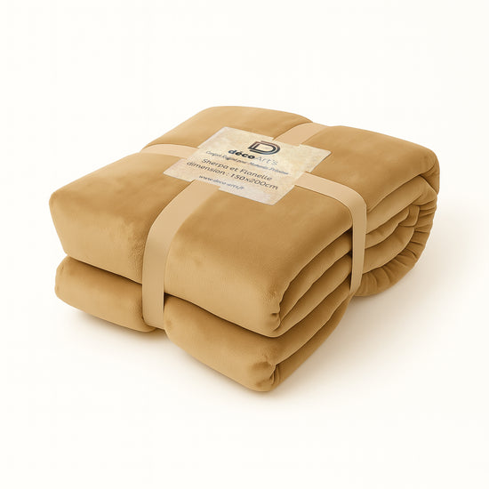 Plaid Sherpa Flanelle 480GSM 150X200 Beige DECO ARTS - Deco-arts.fr