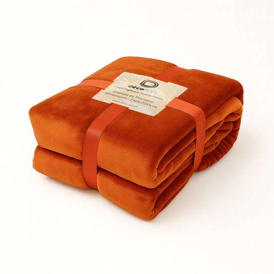 Plaid Sherpa Flanelle 480GSM 200x240 Terracotta DECO ARTS - Deco-arts.fr