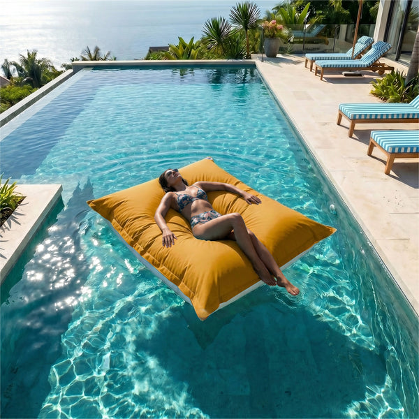 Housse de Pouf Flottant XXL 180x140 Jaune Miel - (Housse Seule à Garnir - Spécial Piscine)