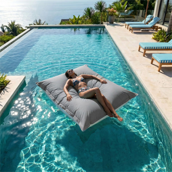 Housse de Pouf Flottant XXL 180x140 Gris Galet - (Housse Seule à Garnir - Spécial Piscine)