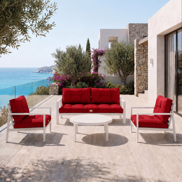 Ensemble Coussins Capitonné 60x60 Rouge - Épais 15cm & Moelleux (Assise + Dossier)