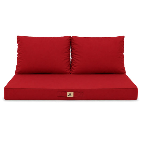 Conjunto de Cojines para Salón de Jardín 120x60 Rojo - Con Funda Extraíble & Anti-UV (1 Asiento + 2 Respaldos)