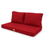 Conjunto de Cojines para Salón de Jardín 120x60 Rojo - Con Funda Extraíble & Anti-UV (1 Asiento + 2 Respaldos)