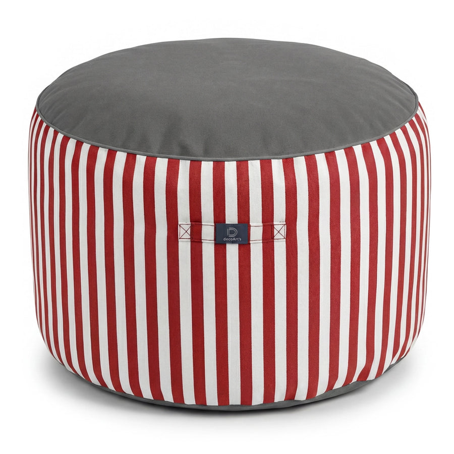 Pouf Rond Rayure Rouge, pour l'intérieur et l'extérieur