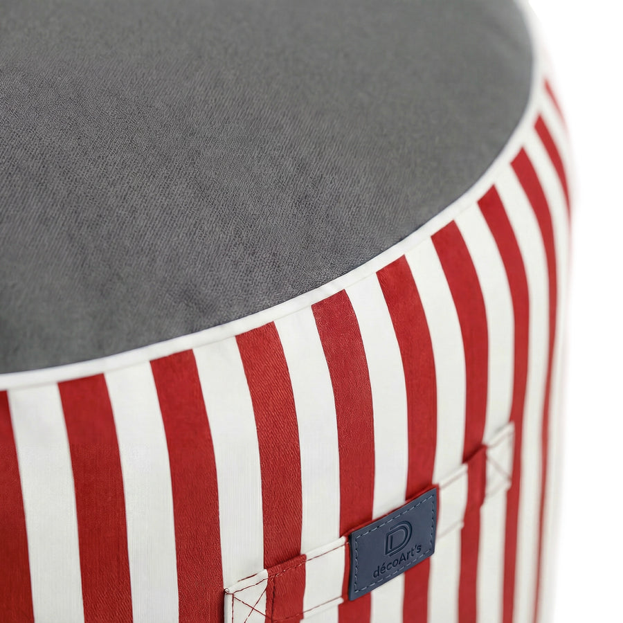 Pouf Rond Rayure Rouge, garnissage billes et fibres de polyester
