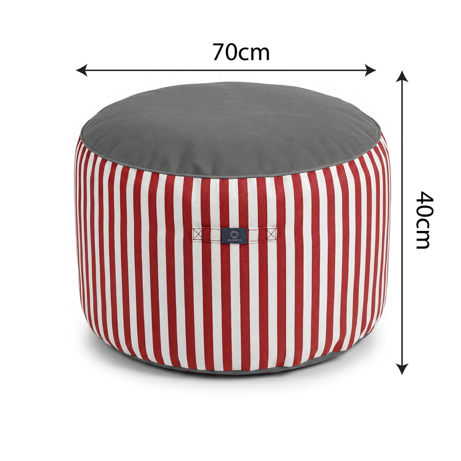 Pouf Rond Rayure Rouge, tissu polyester