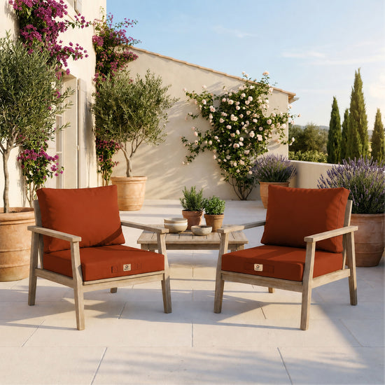 Ensemble Coussins Salon Jardin 60x60 Terracotta - Déhoussable & Anti-UV (Assise + Dossier)