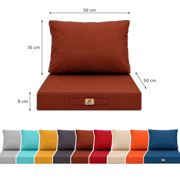 Ensemble Coussins Salon Jardin 50x50 Terracotta - Déhoussable & Anti-UV (Assise + Dossier)
