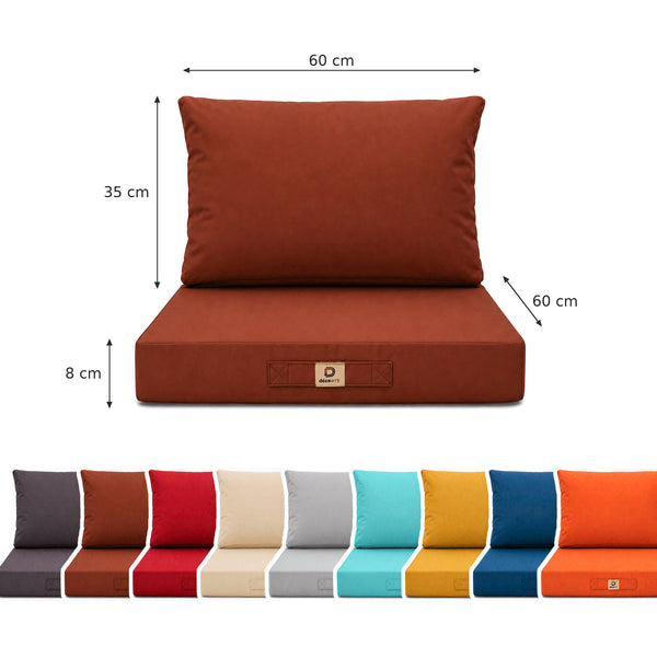 Ensemble Coussins Salon Jardin 60x60 Terracotta - Déhoussable & Anti-UV (Assise + Dossier)