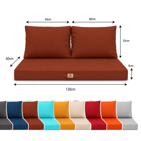 Conjunto de Cojines para Salón de Jardín 120x60 Terracota - Con Funda Extraíble & Anti-UV (1 Asiento + 2 Respaldos)