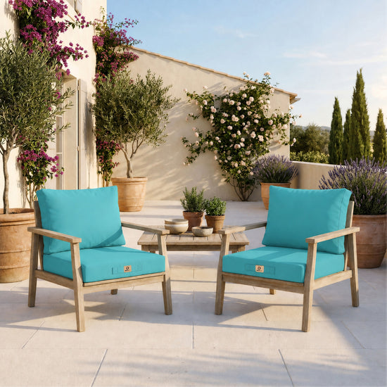 Ensemble Coussins Salon Jardin 60x60 Bleu Caraïbes - Déhoussable & Anti-UV (Assise + Dossier)