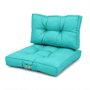 Ensemble Coussins Capitonné 50x50 Bleu Caraïbes - Épais 15cm & Moelleux (Assise + Dossier)