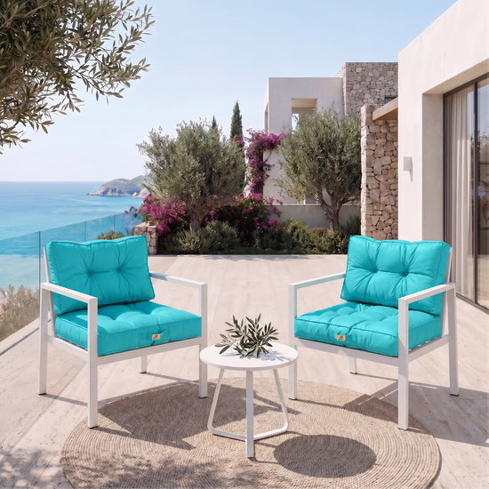 Ensemble Coussins Capitonné 50x50 Bleu Caraïbes - Épais 15cm & Moelleux (Assise + Dossier)