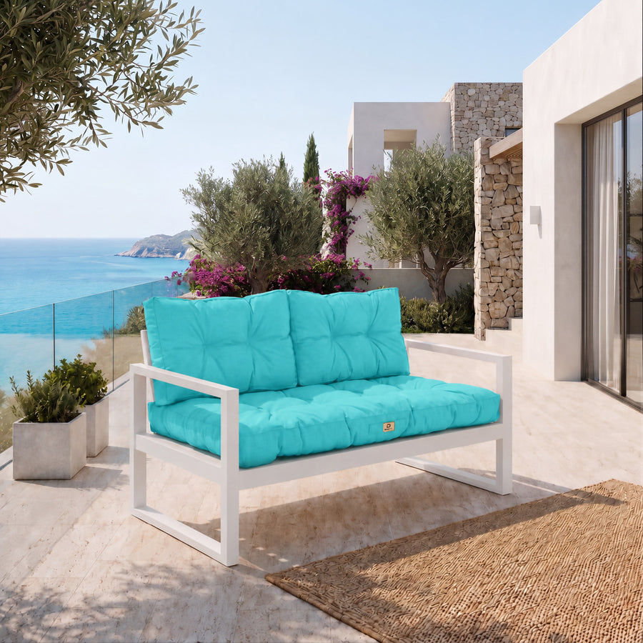 Ensemble Coussins Capitonné Banquette 100x50 Bleu Caraïbes - Épais 15cm (1 Assise + 2 Dossiers)
