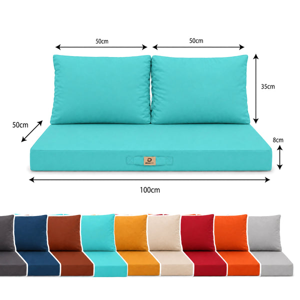 Conjunto de Cojines para Salón de Jardín 100x50 Azul Caribe - Con Funda Extraíble & Anti-UV (1 Asiento + 2 Respaldos)