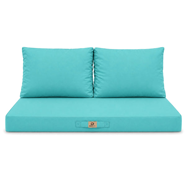 Conjunto de Cojines para Salón de Jardín 100x50 Azul Caribe - Con Funda Extraíble & Anti-UV (1 Asiento + 2 Respaldos)