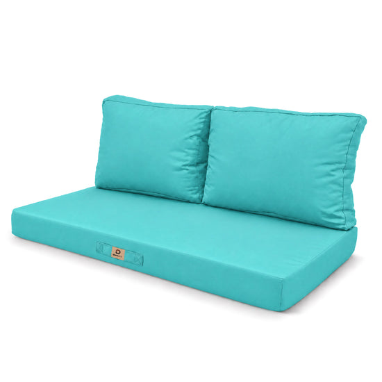 Conjunto de Cojines para Salón de Jardín 100x50 Azul Caribe - Con Funda Extraíble & Anti-UV (1 Asiento + 2 Respaldos)